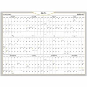 AT-A-GLANCE  Dry Erase Yearly Calendar, w/Marker, Jan-Dec, 24"x18", White