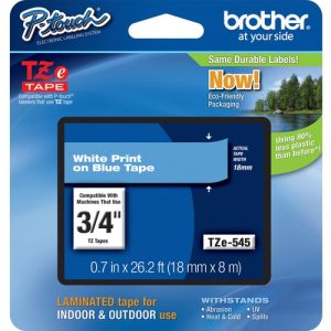 Brother  Tape Cartridge, Laminated, f/P-Touch 8m, 3/4", White/Blue