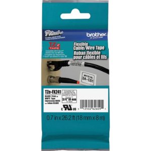 Brother  Label Tape,Flexible,Lamin,f/P-touch,0.7"x26.2',BlackonWhite