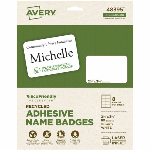 Avery Labels, Name Badges, 2-1/3"x3-3/8", 80/PK, White