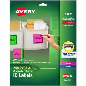 Avery Laser/Inkjet Labels, Remvbl, 6UP, 3-1/2"x4", 72/PK, NE/AST