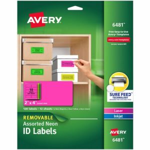 Avery Laser/Inkjet Labels, Remvbl, 10UP, 2"x4", 120/PK, NE/AST