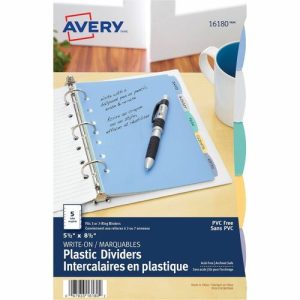 Avery  Write On Dividers,Plastic,5-Tabs,7HP,8-1/2"x5-1/2",AST