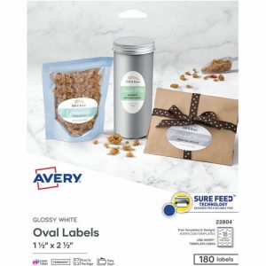 Avery  Labels, Oval, 2-1/2"x1-1/2", 180/PK, Glossy White