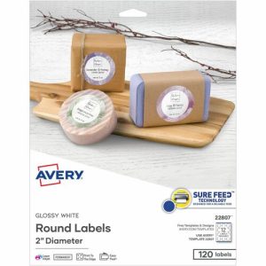 Avery  Labels, Round, 2", 120/PK, Glossy White