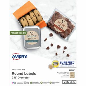 Avery  Labels, Round, 2-1/2"Dia, 225 Labels/PK, Kraft Brown
