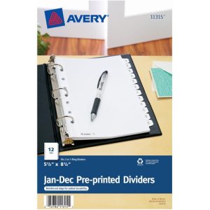 Avery  Monthly Tab Dividers, 7-Hole Punched, Jan-Dec, 12/PK, WE