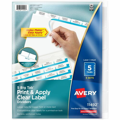 Avery Index Maker Divider,Big Tab, 5 Tabs, 8-1/2"x11",5 Sets/PK,WE