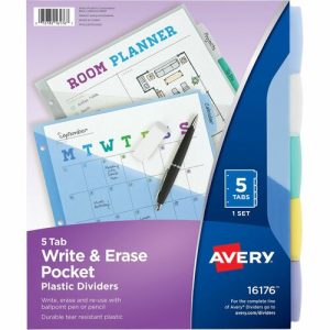 Avery  Write-On Dividers w/Pocket,5-Tab,9-1/4"x11-1/8",Pastel AST