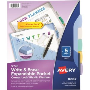 Avery  Expandable Pocket Divider, Write-On,5 Tab, 8-1/2"x11",AST