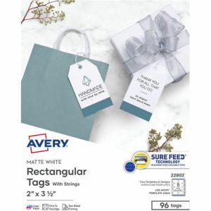 Avery  Printable Tags, w/Strings,Rectangle, 2"x3-1/2", 96Tags/PK,WE