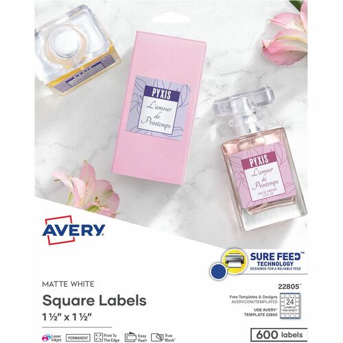 Avery Labels, Square, Permanent, 1-1/2"x1-1/2", 600/PK, WE