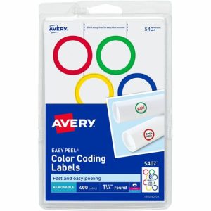 Avery  Labels,Removable,Color-coding,1-1/4" Dia,400/PK,18PK/CT, AST