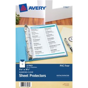 Avery  Sheet Protectors,Heavywt,7HP,5-1/2"x8-1/2",15/BG,10/CT,CL