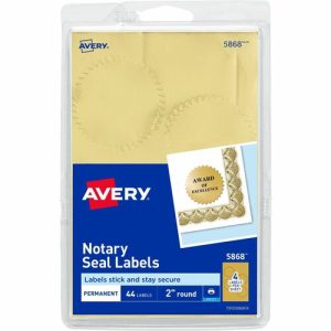 Avery  Notary Seal Labels, Inkjet, 2" D, 44/PK, Gold