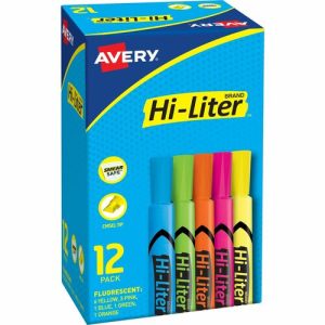 Avery  Highlighters, Chisel Tip, Washable, 12/BX, AST