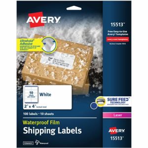 Avery  Mailing Labels, Weatherproof, 2"x4", 100/PK, 5PK/CT, WE