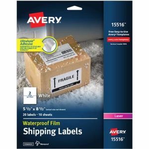 Avery  Mailing Labels, Weatherproof, 5-1/2"x8-1/2", 20/PK, WE