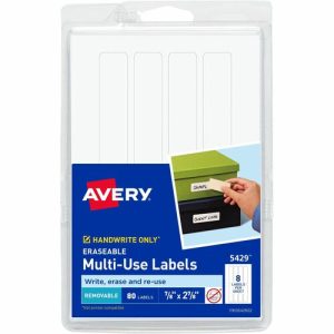 Avery  Label, Erasable, 7/8"x2-7/8", 80/PK, 18/CT, White