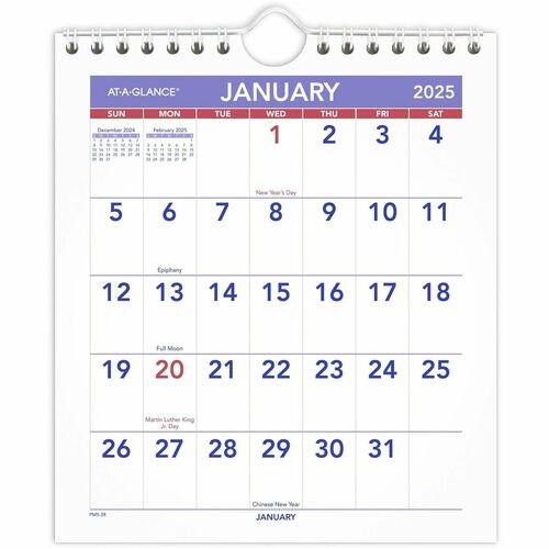 AT-A-GLANCE Mini Monthly Wall Calendar, 1PPM, Jan-Dec, 6-1/2"x7-1/2"