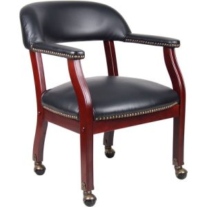 Boss Office Products  Chair,w/Arms,Casters,NailHeadTrim,Vinyl,24"x26"x31",BK