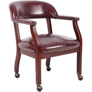 Boss Office Products  Chair,w/Arms,Casters,NailHeadTrim,Vinyl,24"x26"x31",BY