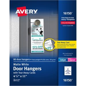 Avery  Door Hanger w/Cards, Printable, 40/ 4-1/4"x11", 80/PK,WE