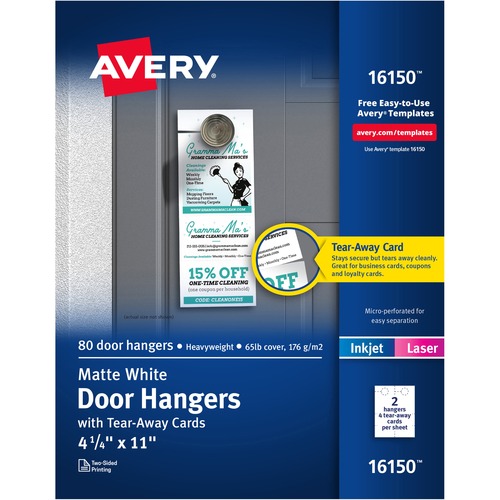 Avery Door Hanger w/Cards, Printable, 40/ 4-1/4"x11", 80/PK,WE