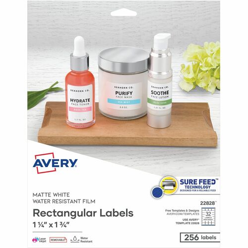 Avery Durable Labels, Rectangle, 1-1/4"x1-3/4", 32/Sht,256/PK, WE