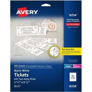 Avery Tickets,w/Tear Stubs,Laser/Inkjet,1-3/4"x5-1/2",200/PK,WE