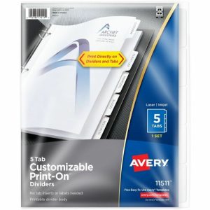 Avery  Print-On Dividers, 8-1/2"x11", 5TB/1ST, White