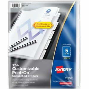Avery  Print-On Dividers, Unpunched, 8-1/2"x11", 5Tab/ST, 5/BX, WE