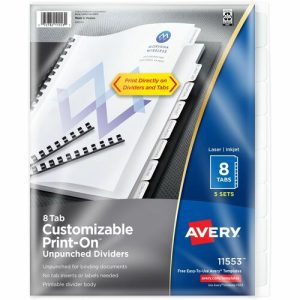 Avery  Print-On Dividers, Unpunched, 8-1/2"x11", 8Tab/ST, 5/BX, WE