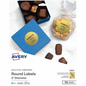 Avery  Labels, Round, Foil/Embossed, 2" Dia, 96/PK, Gold