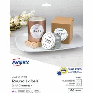 Avery  Round Labels, 2-1/2", 90/PK, White