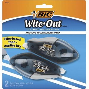 Bic Correction Tape, Rubber Grip, 1/5"x33ft, 2/PK, White