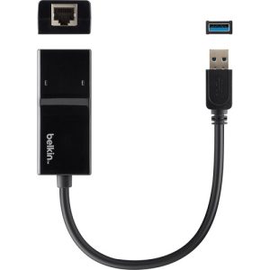 Belkin  Ethernet Adapter, USB 3.0, f/Tablets/Wired Network, Black