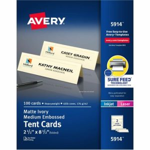 Avery Tent Cards, Embossed, 2-1/2"x8-1/2", 100/PK, Ivory