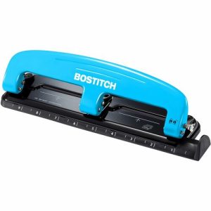 Accentra, Inc.  3-Hole Punch, w/Ruler, 12 Sheet Capacity, Blue/Black