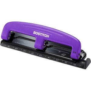 Accentra, Inc.  3-Hole Punch, w/Ruler, 12 Sheet Capacity, Purple/Black