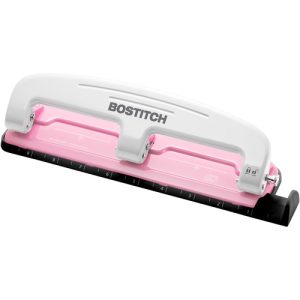 Accentra, Inc.  Compact 3-Hole Punch, 12Sht Cap, BCA Pink/White