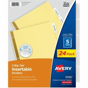 Avery  Insert Divider Bulk Pk, 5 Tabs, 24 Sets,120/BX, Buff Clear