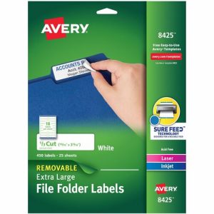 Avery File Folder Labels, X-Large, 1/3 Cut, 450/PK, White