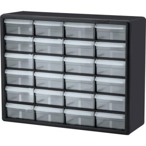 Akro-Mils  Storage Cabinet,Plastic,24-Drawer, 6-3/8"x20"x16", BK/CL