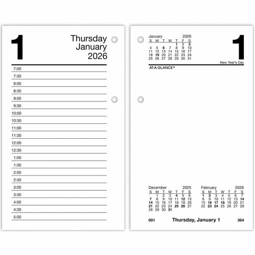AT-A-GLANCE Desk Calendar Refill,F/17-Style Bases,Jan-Dec,3-1/2"x6",WE