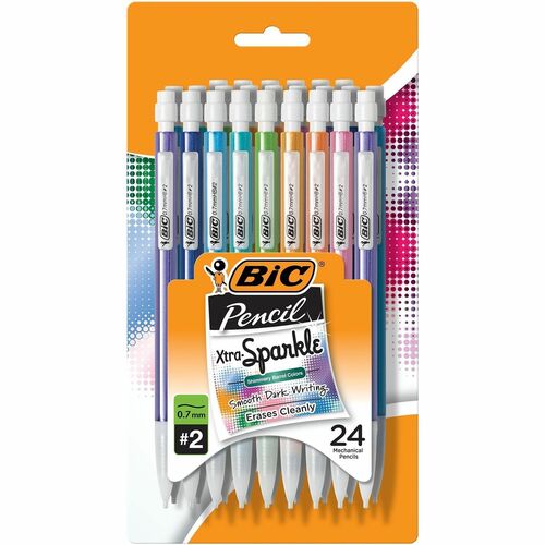 Bic Mechanical Pencils, Push-Button, .7mm, No. 2, 24/PK, Ast