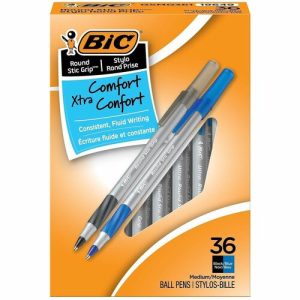 Bic  Round Stic Pen,Comfort Grip,Nonrefill,Med Pt, 36/BX, AST Ink