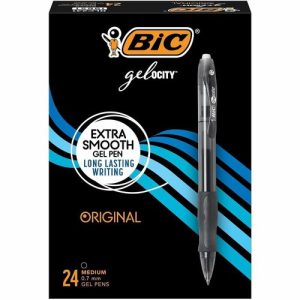 Bic  Gel Pen, Retractable, 0.7mm Point, 24/BX, Black