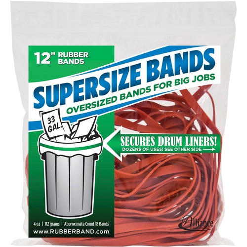 Alliance Rubber Company Rubber Bands,Heavy-duty,f/33" Gal Cans,Large,12",18/PK,Red