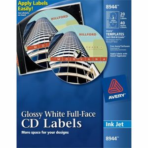 Avery  Labels, CD, Inkjet Glossy, 20/Labels, 40/Inserts, White